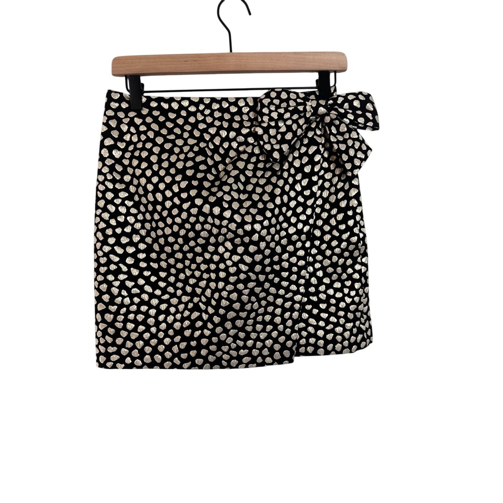 J.Crew Womens Black Gold Heart Dot Brocade Bow Mini Skirt Size 2 Petite